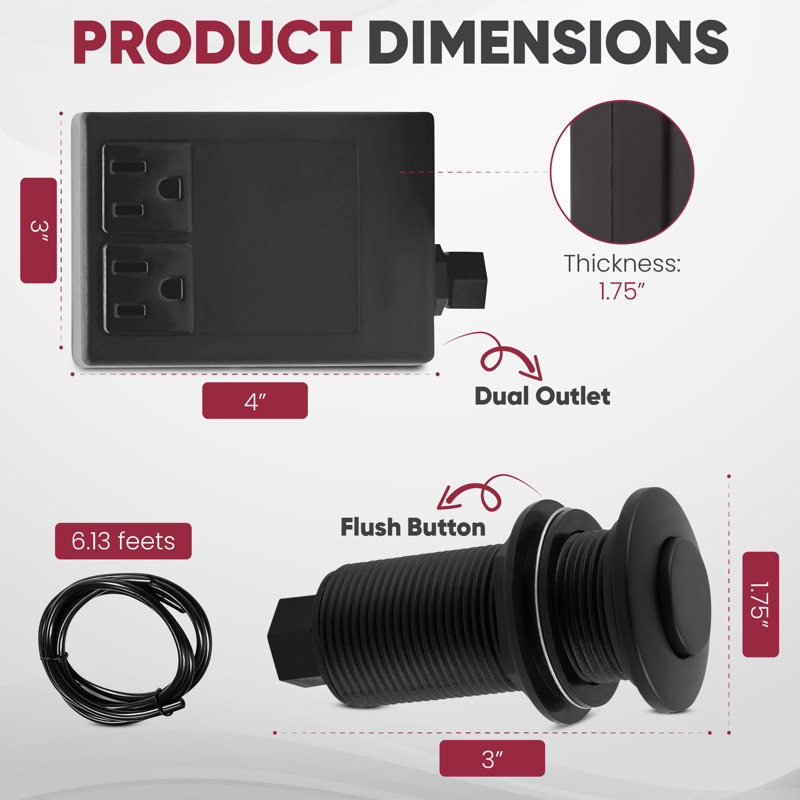 Sink Top Waste Disposal Air Switch and Dual Outlet Control Box, Flush Button, Powder Coat White