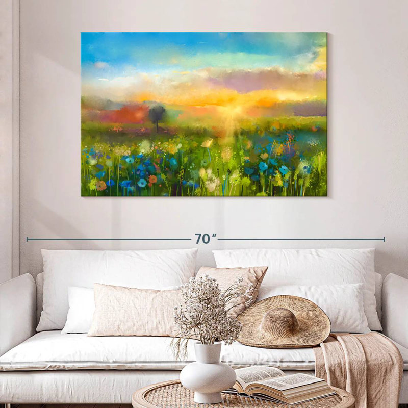 Alvord, fleurs sauvages, pré, coucher de soleil, H 32 po x l 48 po