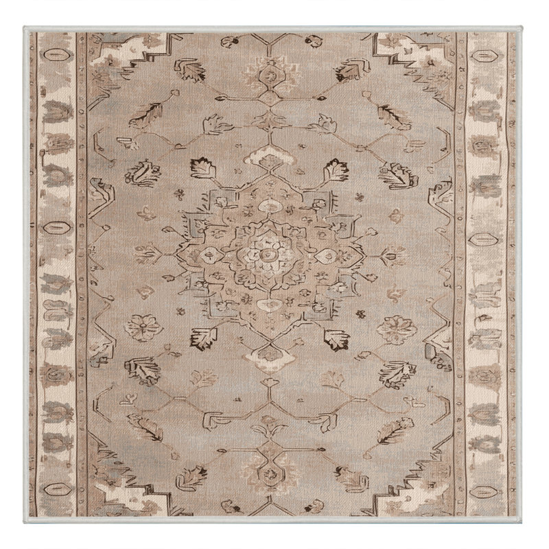 Tapis beige lavable à la machine Afyon, Carré 4 pi