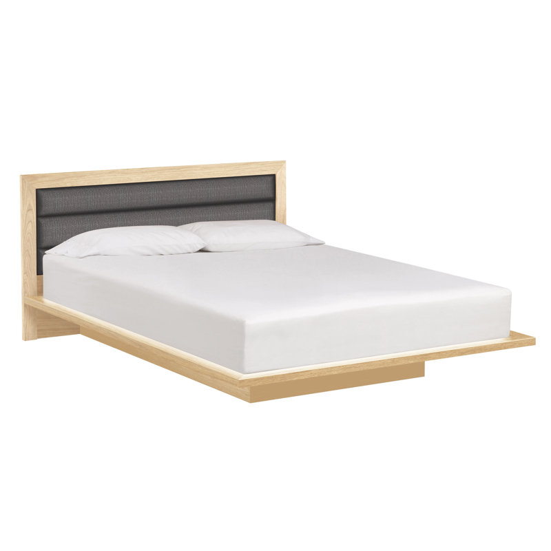 Moduluxe Upholstered Bed, King, Natural Walnut, Hemp Fabric