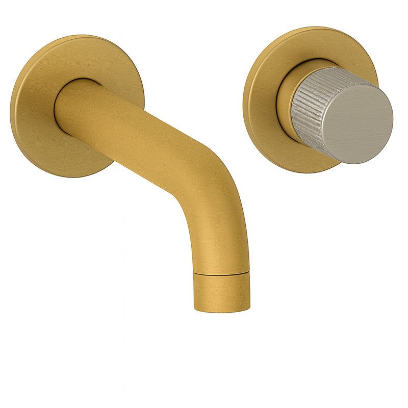 Agrippina Wall Mounted Widespread Bathroom Faucet, Brushed Gold/Polished Chrome