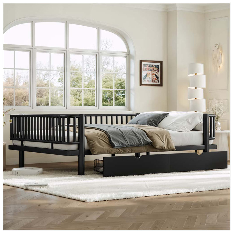 Lit plateforme avec tiroirs de rangement, Queen, Black