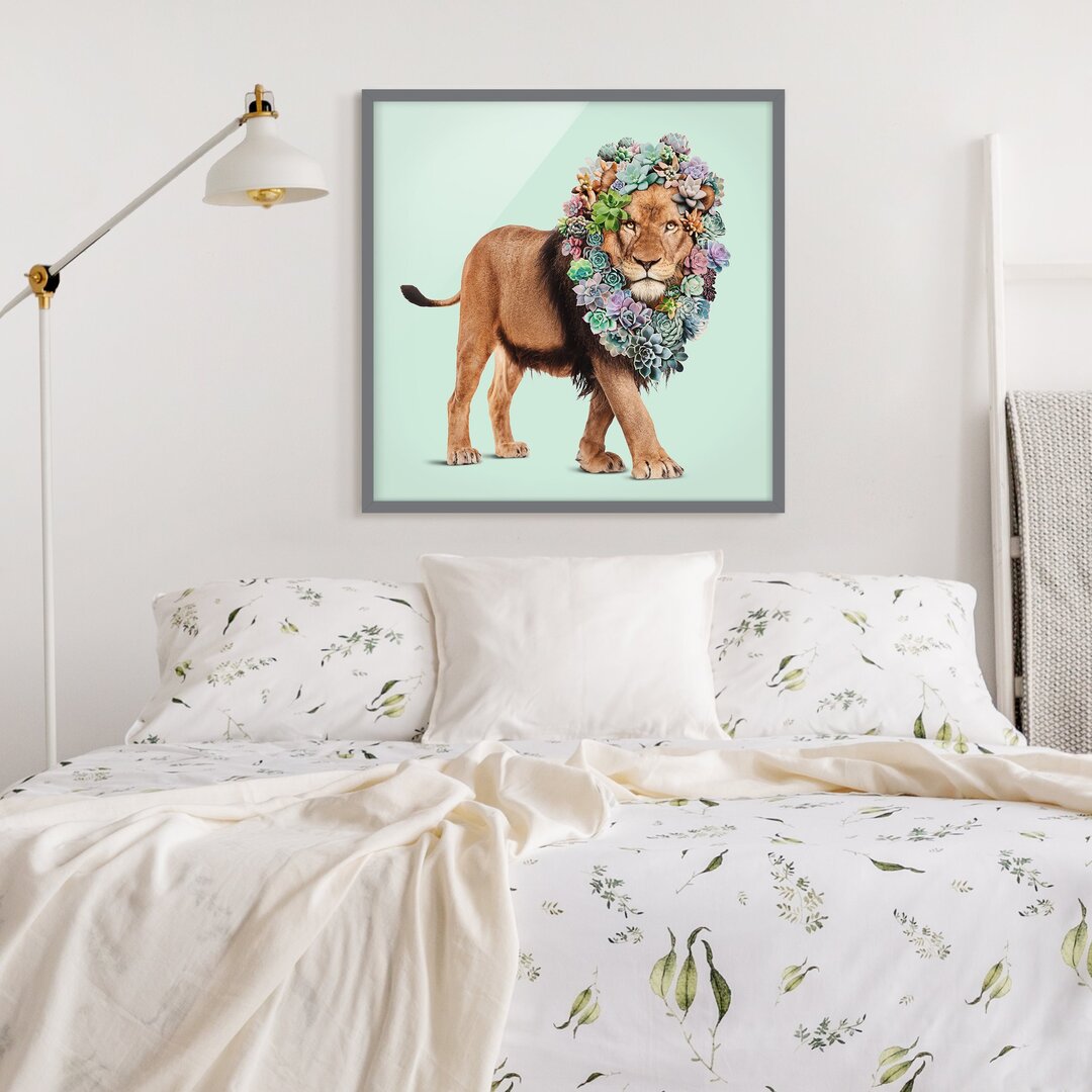 Gerahmter Grafikdruck Lion with Succulents von Jonas Loose