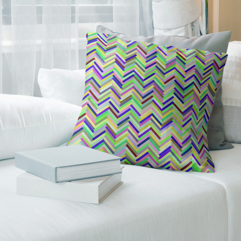 Coussin en suède chevrons, Bourre en polyester, 16 po x 1 po, Vert / bleu