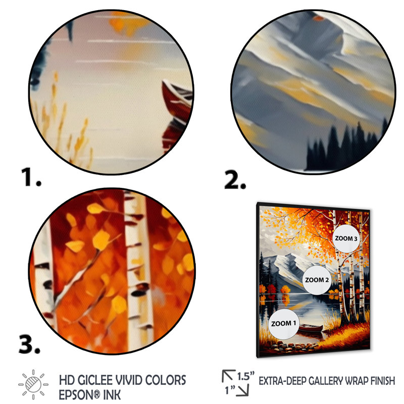 Bouleaux rouges et orange d'Oaklyn au bord du lac - impression, Cadre photo noir, H 20 po x l 12 po x P 1 po
