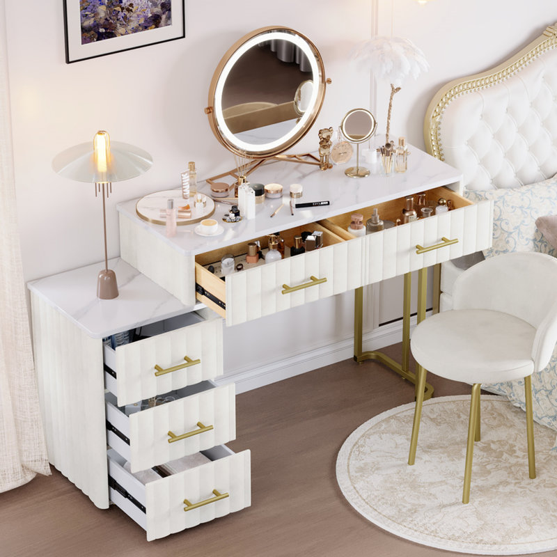 Bureau de meuble-lavabo rembourré avec fauteuil, Beige