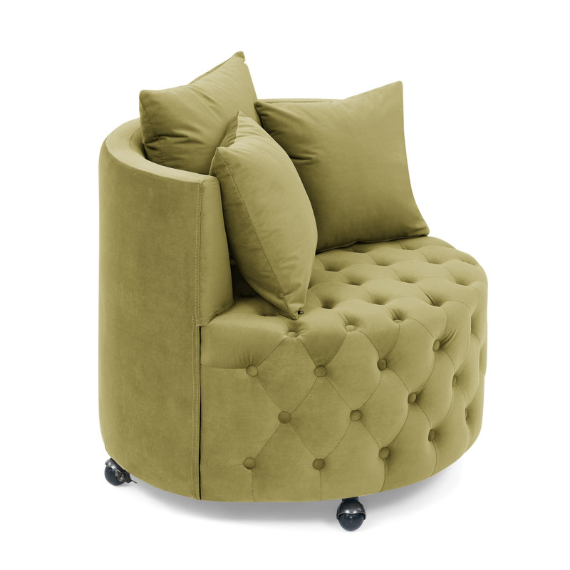 Jakora Velvet Swivel Barrel Chair, Khaki Green Velvet