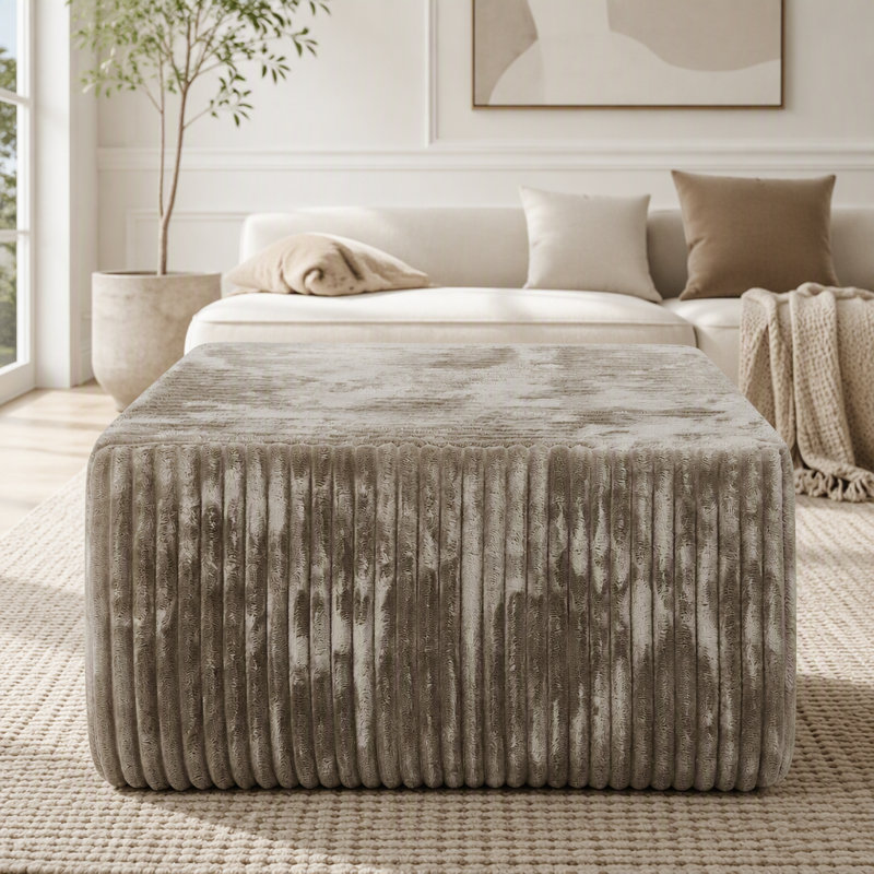 Pouf modulaire cube en velours côtelé rayé, Rembourrage en mousse brune