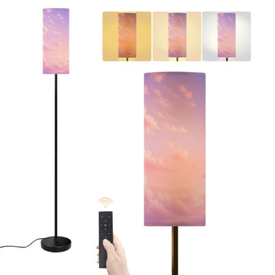 Lampe sur pied moderne à intensité variable, style ciel pastel, avec télécommande et interrupteur au pied. Abat-jour sur pied. Parfait pour le salon, la chambre ou le bureau.