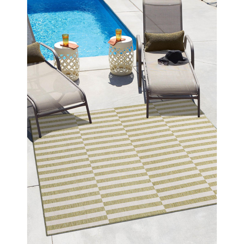 Altimari Striped Green/Ivory Indoor Area Rug, Square 6'1"