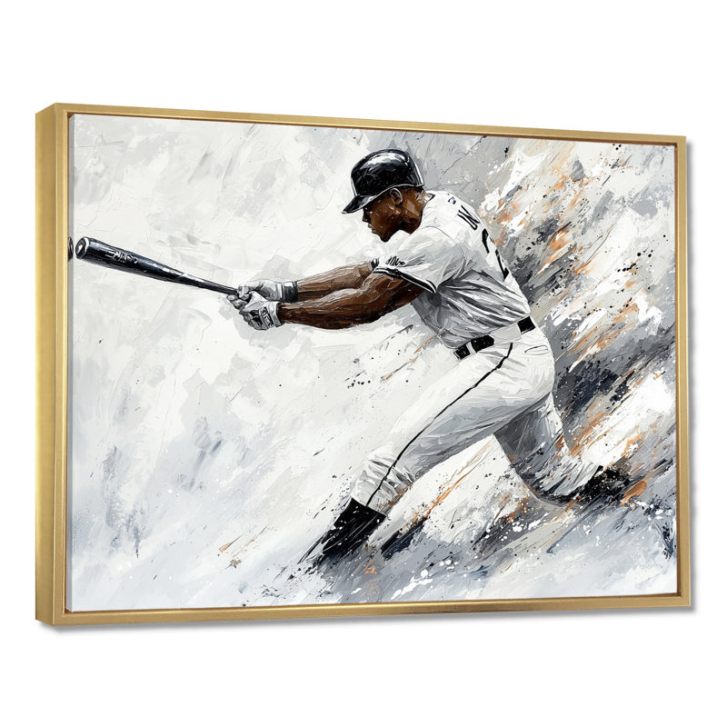 Baseball Player Action II - Sport Baseball, impression d'art mural, H 34 po x l 44 po, Doré