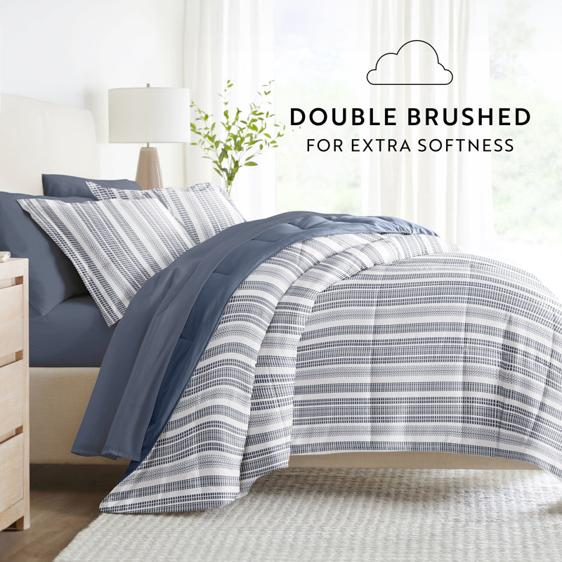 Twin Navy Striped Microfiber Down Alternative Bedding Set