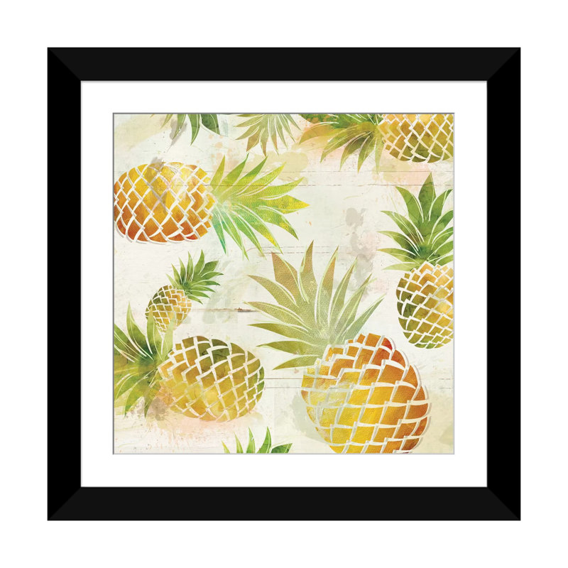 «Pineapple Dance II», impression sur toile, H 24 po x l 24 po x P 1 po, Papier beaux-arts encadré noir, Blanc