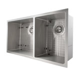 Chamonix Stainless Steel 36" L x 19" W Double Basin Undermount Kitchen Sink with Basket Strainer