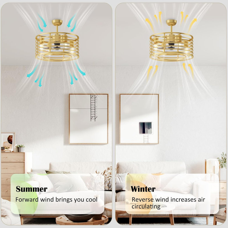 Ventilateur de plafond en cage de 18 po avec lumière, ventilateur de plafond à profil bas, télécommande et pales de ventilateur réversible
