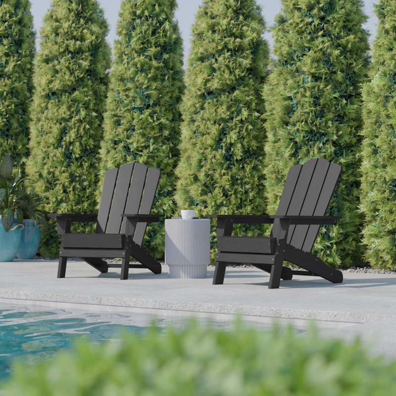Ayleah Commercial All-Weather Adirondack Chairs with Cupholders, Gray