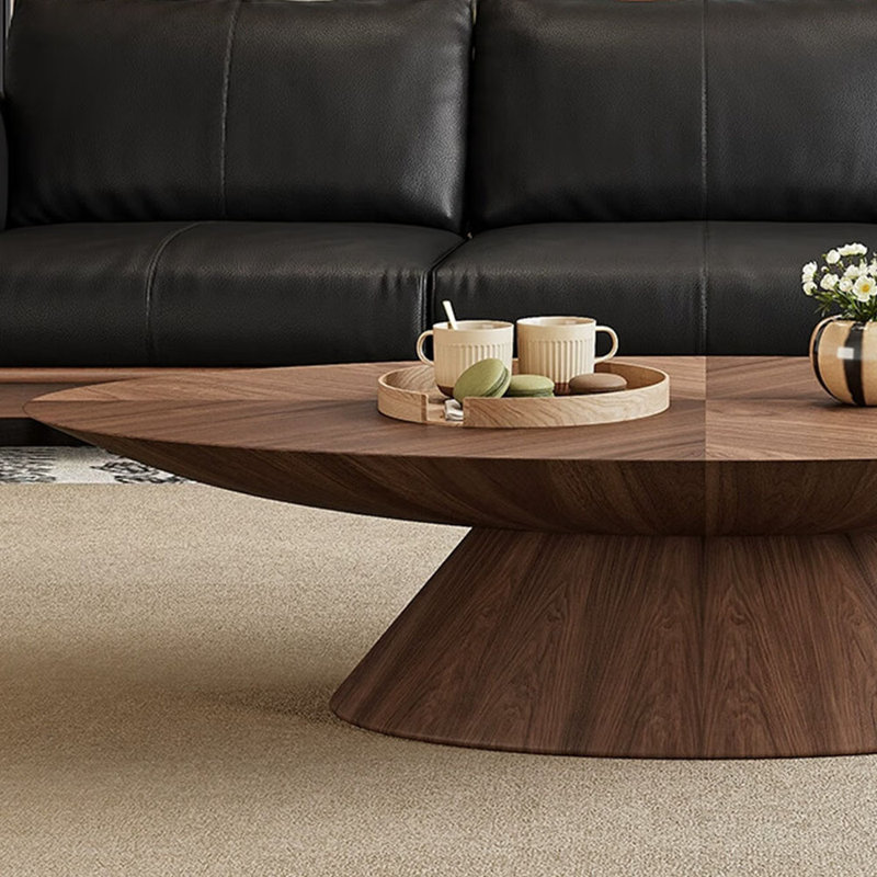 Light luxury walnut-colored oval coffee table, 14.17" H x 43.3" W x 23.62" D