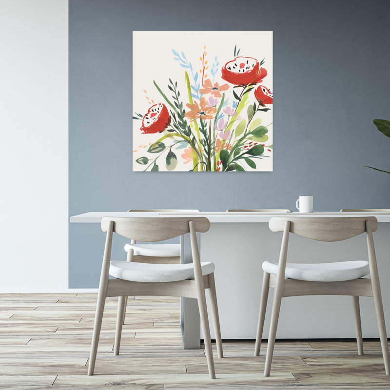 «Vibrant Bouquet In Bloom I», art mural contemporain abstrait, H 32 po x l 32 po