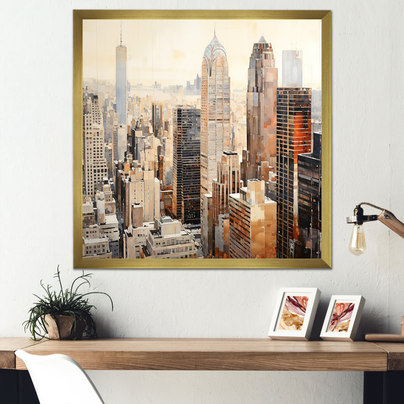 Ivory Infinity Skyscraper Cityscape - impression, H 16 po x l 16 po x P 1 po, Cadre doré simple