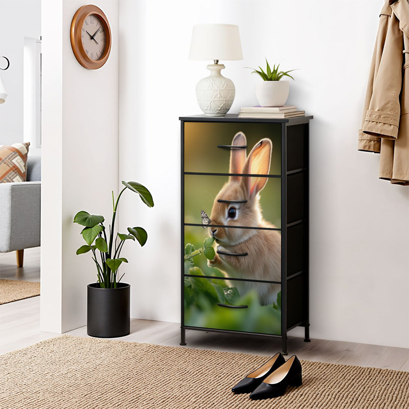 4 Drawer Dresser for Bedroom, Narrow Chest of Drawers, Wooden Top and Study Iron Frame 18"x37.5"-(WxH)