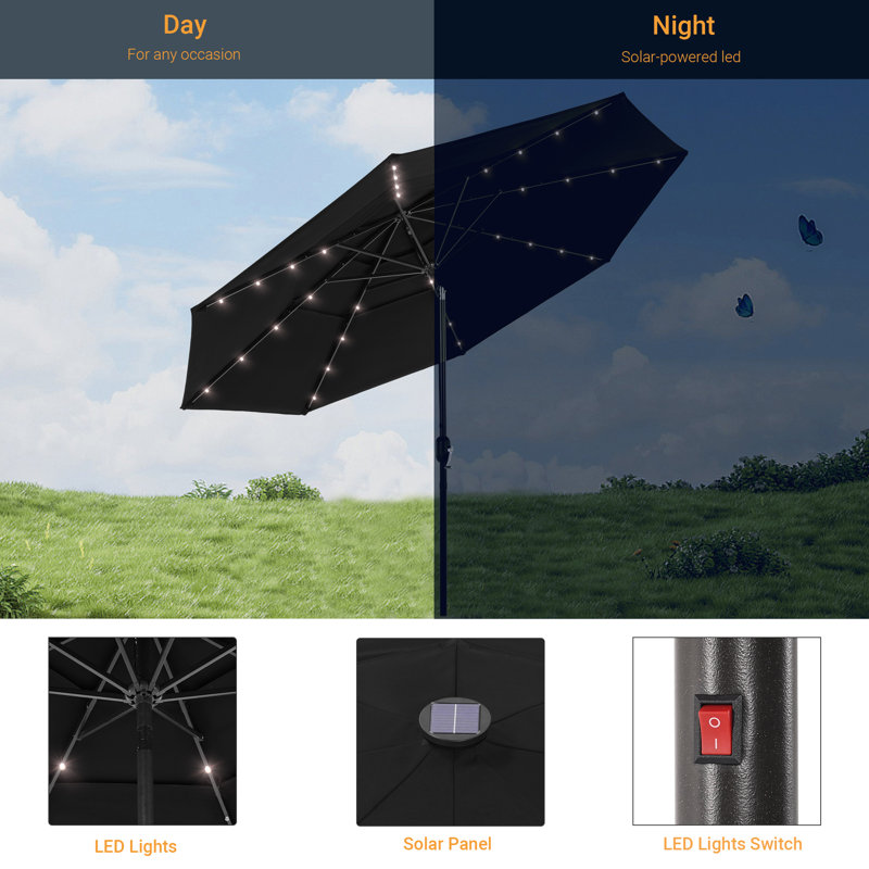 Parasol de marché lumineux 120,1 po Rudalph, Noir