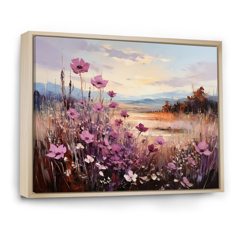 «Violet Flower Meadow Harmony», reproduction, Cadre naturel flottant, H 16 po x l 32 po x P 1 po