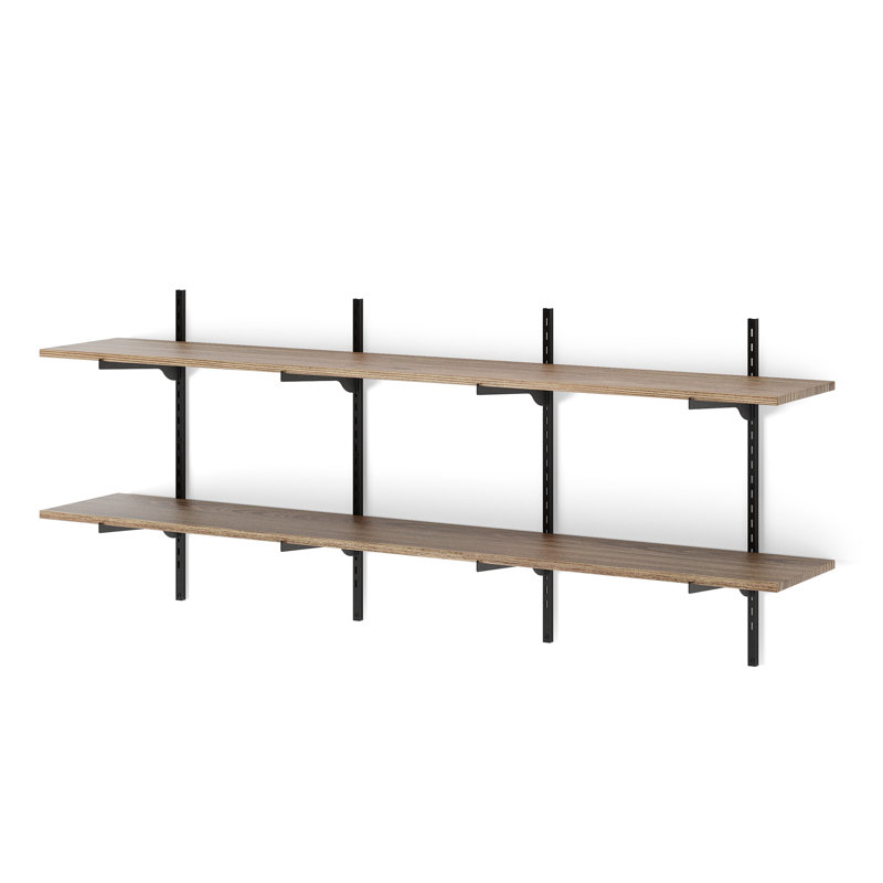 60 Inch Long Floating Wall Shelf Unit, 2 Tier Adjustable Wall Shelf, Wall Mounted Bookshelf For Living Room Decor, Home Organization, Farmhouse, Burnt