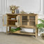 Buffet rustique en bois avec portes en verre et tablette de rangement, facile à assembler pour la cuisine et le salon