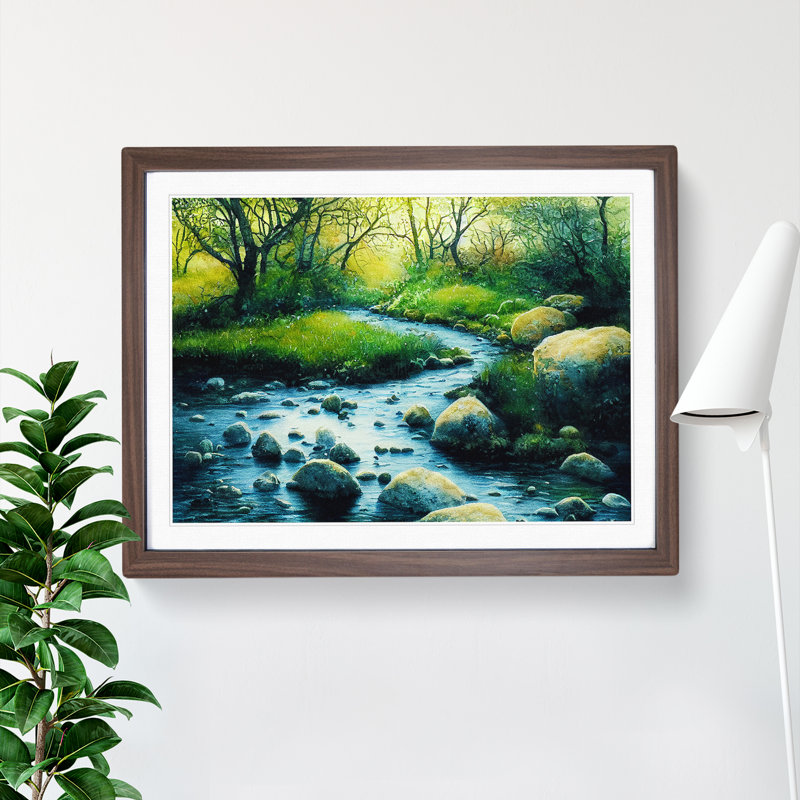 Summer Forest Stream Vol.1 - Single Picture Frame Painting, 25cm H x 34cm W x 2cm D, Walnut