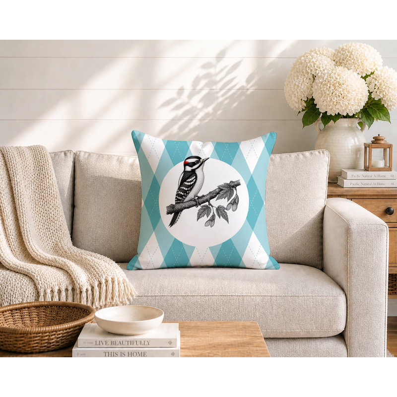 Oreiller réversible intérieur / extérieur Wood Pecker, 16 x 16, Sarcelle