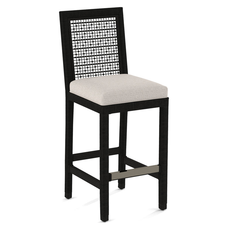 Pine Isle Bar Stool, Sunbrella Beige Pinstripe; 6205-74, Black