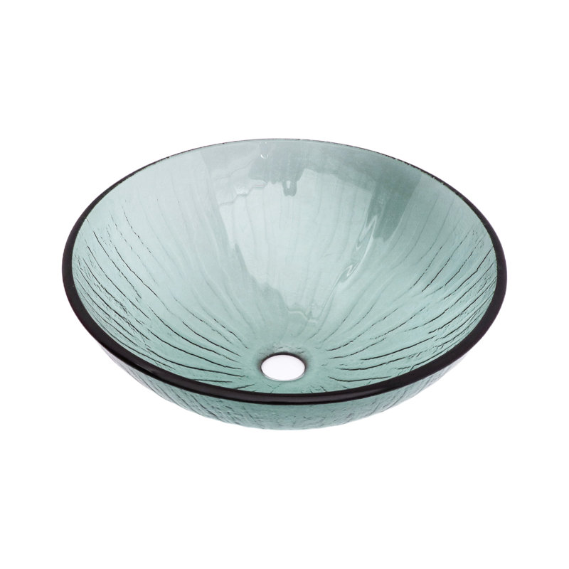 16.5" Glass Circular Vessel Bathroom Sink with Pop-Up Drain, Cyan