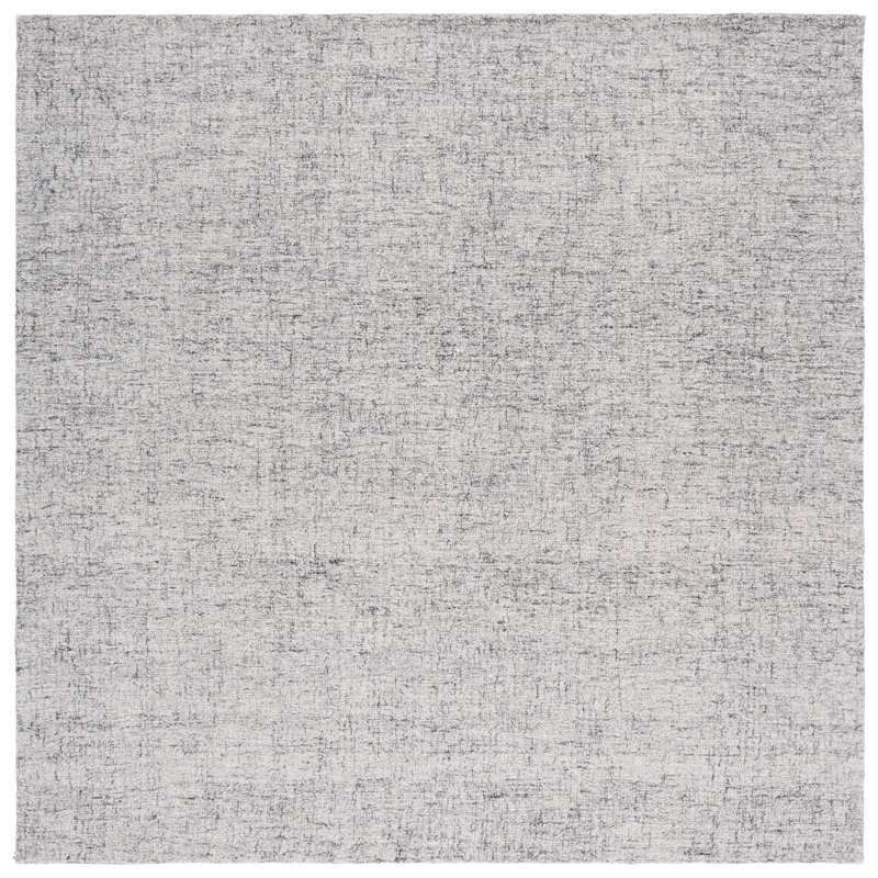 Abstract 175 Hand Tufted Wool; Cotton No Pattern Rug in Grey/Ivory, Square 6'