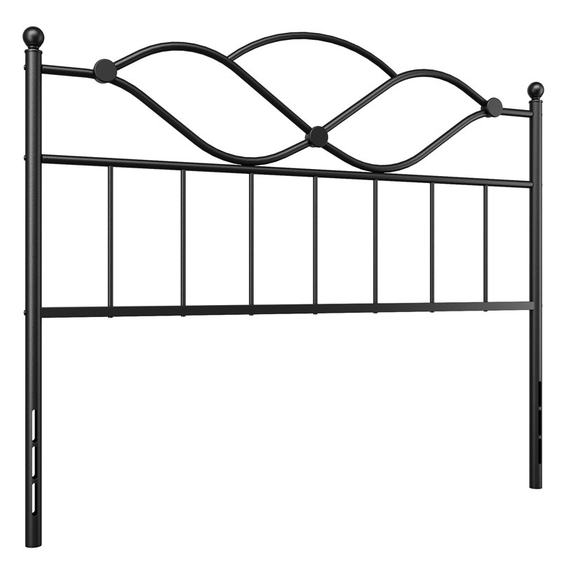 Modern Retro Double Heart Metal Headboard with Decorative Hollow Bed Head with Vintage Ball Details, Black