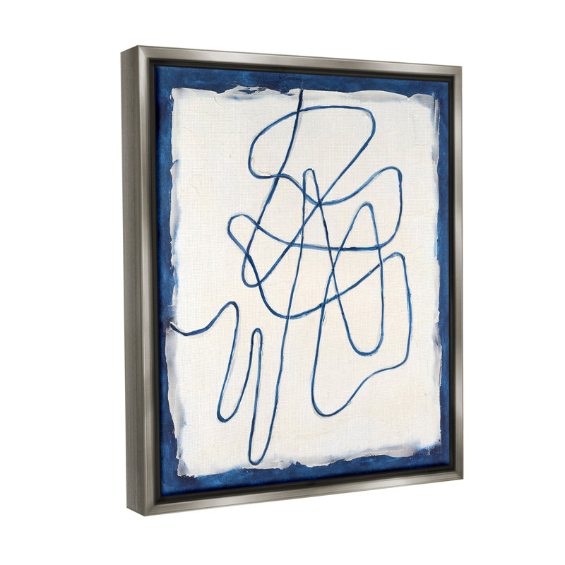 "Blue Line Abstraction" par Michael Willett sur toile, Cadre flottant gris lustré, H 31 po x l 25 po
