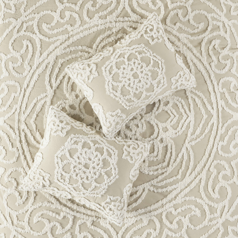 Couvre-lit en coton chenille à médaillon taupe F / q - style global, 100% coton, literie toutes saisons, facile à laver, aspect chambre double / grand, propre,