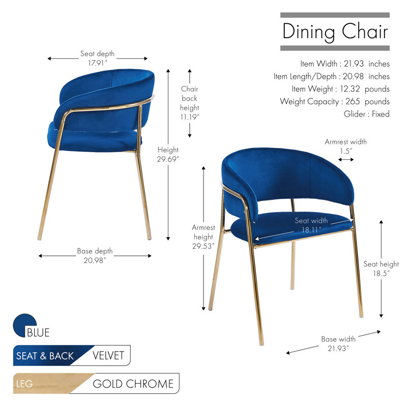 Saif 18.5'' H Velvet Upholstered Armchair, Blue