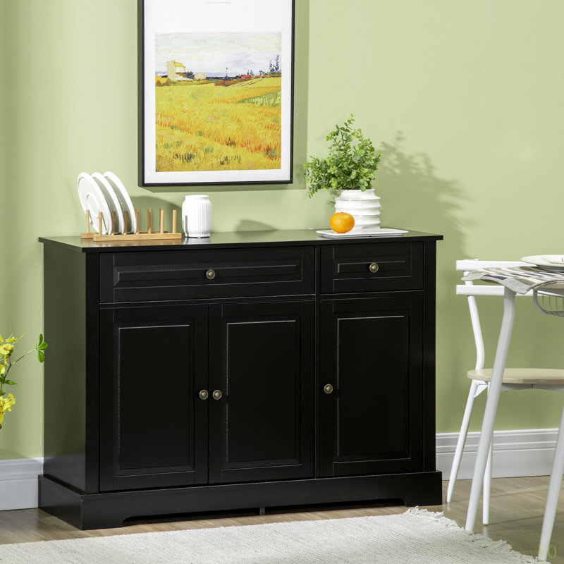 Buffet, armoire de cuisine moderne avec 2 tiroirs et tablettes réglables, armoire à café, Noir