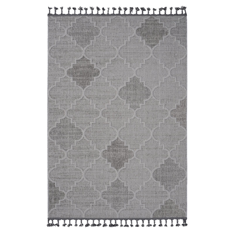 Guros Collection 8X10 White / Grey / Trellis Indoor / Outdoor Area Rug, Rectangle 7'9" x 10'