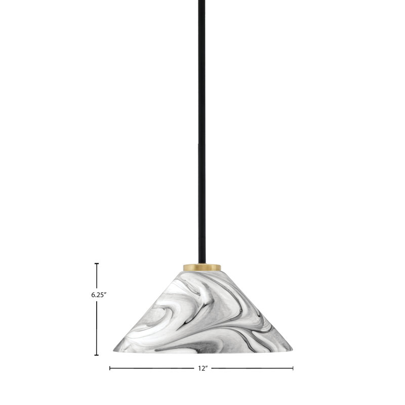 Mini-luminaire suspendu 1 lumière Amarmula, fini noir mat et laiton vieilli, verre onyx 12 po, Noir / blanc