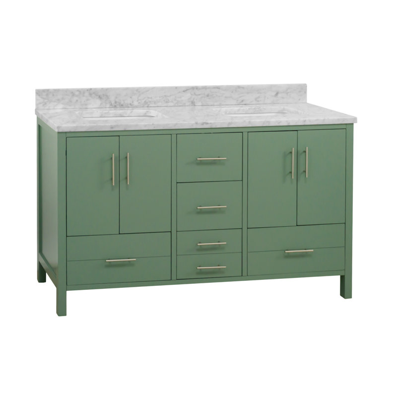 Ensemble de meuble-lavabo double 60 po Kiara, Vert sauge, Marbre de Carrare