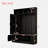 3-in-1 Hall Tree With 6 Hooks, Bench, Left Cabinet With Adjustable Shelves And Open Compartments-1104307867