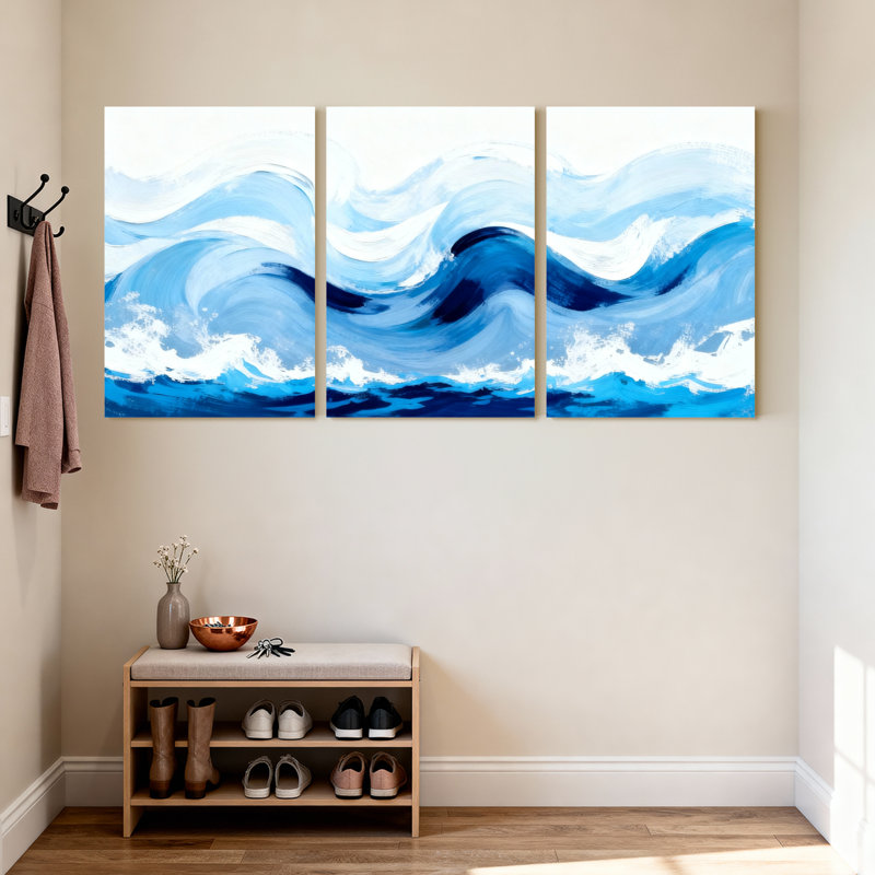 «Nautical & Beach Ocean Waves Blue Water Reflection», ensemble de 3 impressions murales sur toile, H 18 po x l 36 po