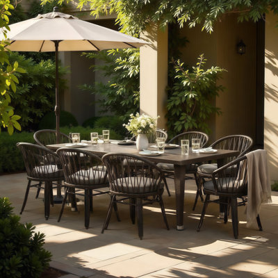 Ensemble de salle à manger de luxe en rotin PE moderne pour 8 personnes de luxe | Ensemble de table et chaises d'extérieur résistant aux intempéries pour recevoir