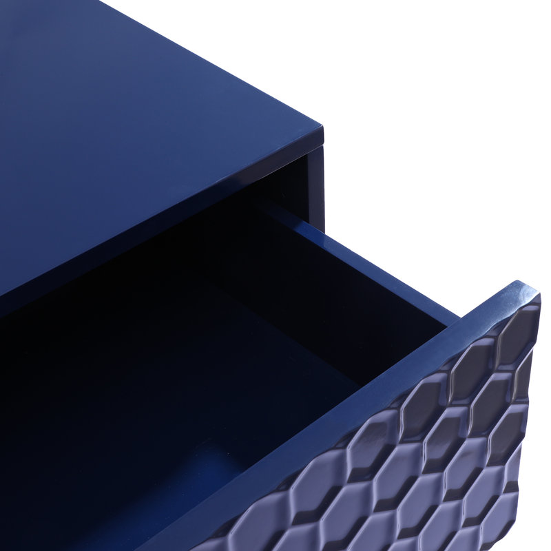 24.4" Tall 2-Drawer High Gloss Nightstand, Blue