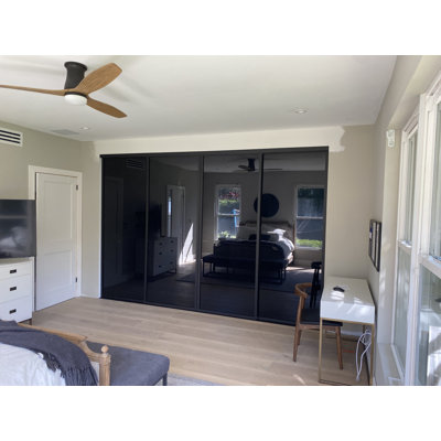 4 Panel Smoked Glass Sliding Room Divider - Aluminum Frame with Silent Glide technology