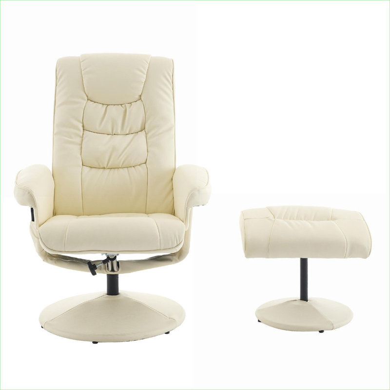 For Living Room Home Theater and Office |  Neutral Beige PU 360° Swivel Heated Massage Recliner Chair with Ottoman