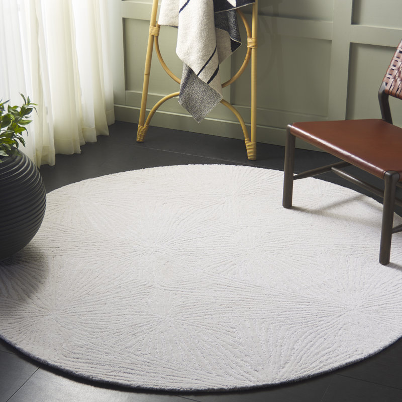 Tapis gris en laine / coton touffeté à la main Ebony 930, Rond 6 pi