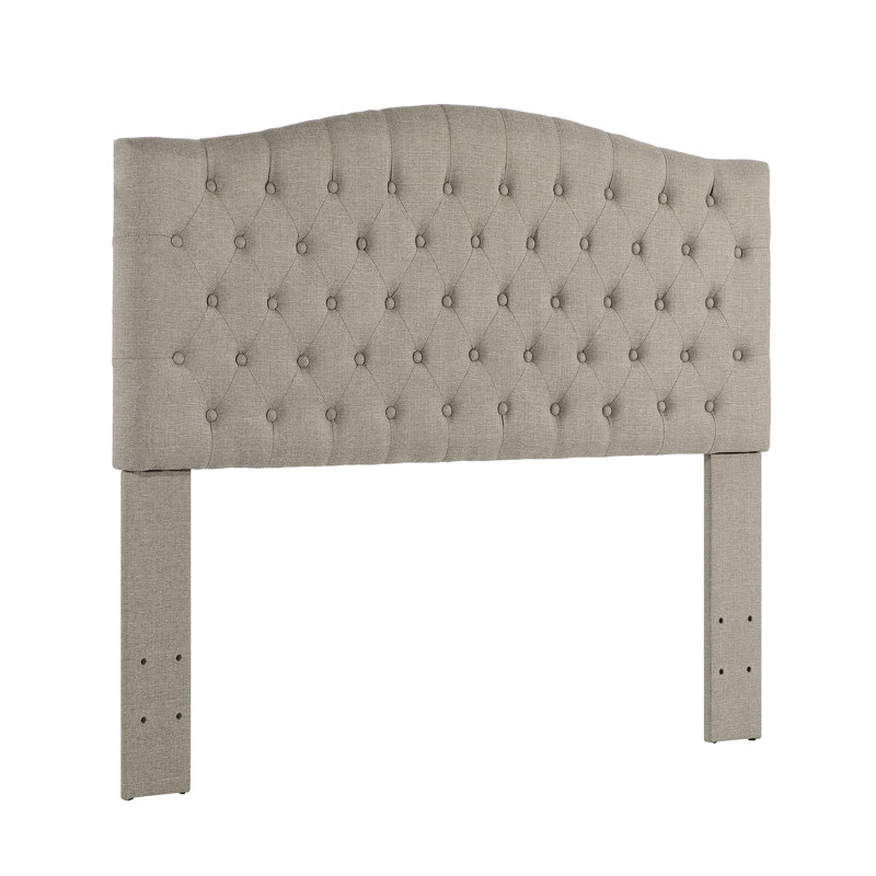 Button-Tufted Upholstered Headboard with Wall-Mount Option, Gray Linen, Full / Queen