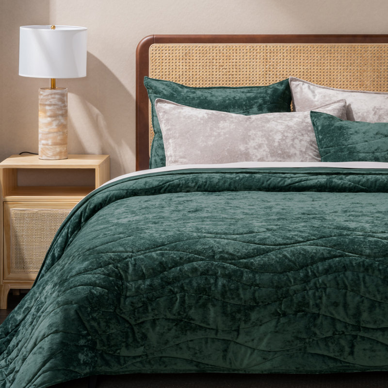 Ensemble de housse de couette et d'édredon EVERGRACE Wave, Courtepointe très grand + 2 taies décoratives tr, Bleu orageux